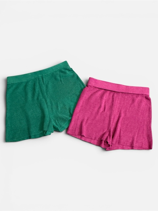 Free People Beach Pants - 2 Pair of Free People Beach Knit Shorts in Green & Berry High-Rise Boho Sz. L